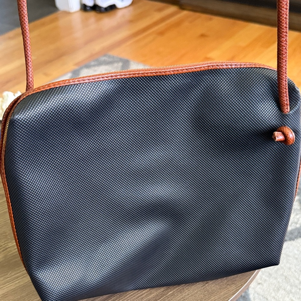 Vintage Bottega Veneta Black and Brown Leather Clutch and small mirror ex strap
